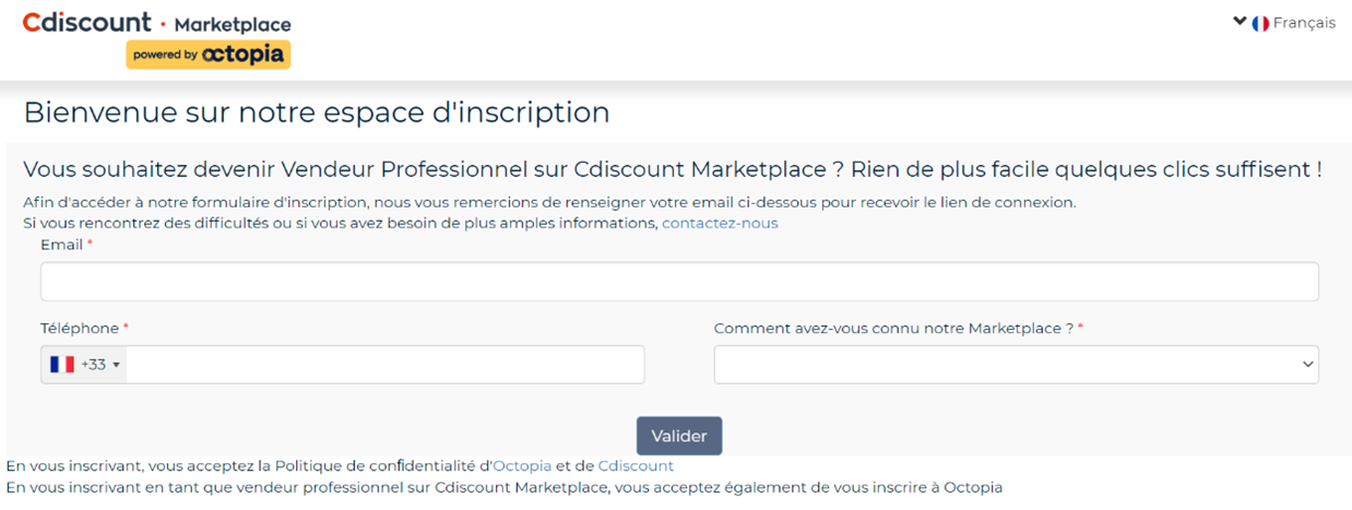 Registration on the cdiscount marketplace